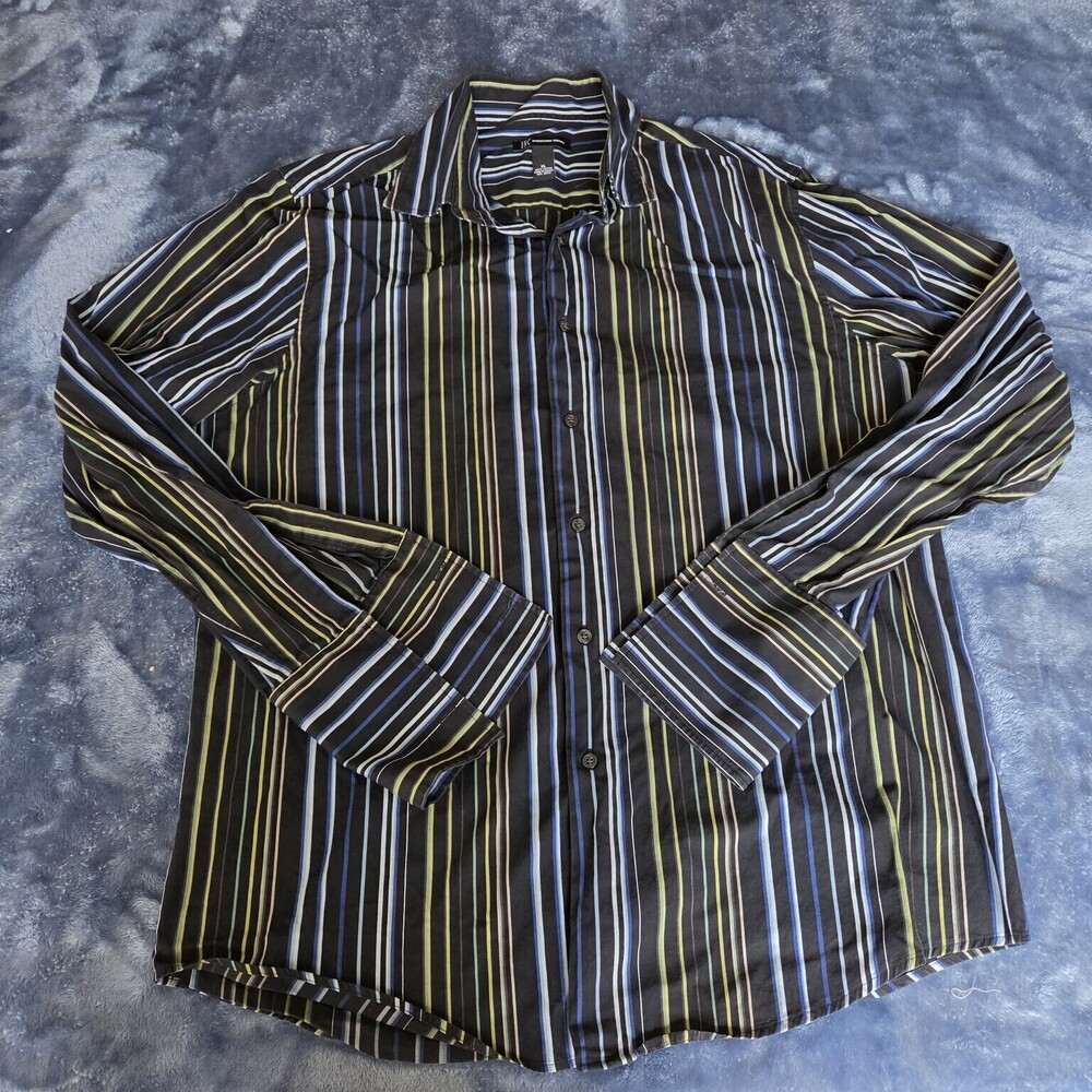 INC International Concepts Men's XL Black Multicolor Striped Button Shirt
